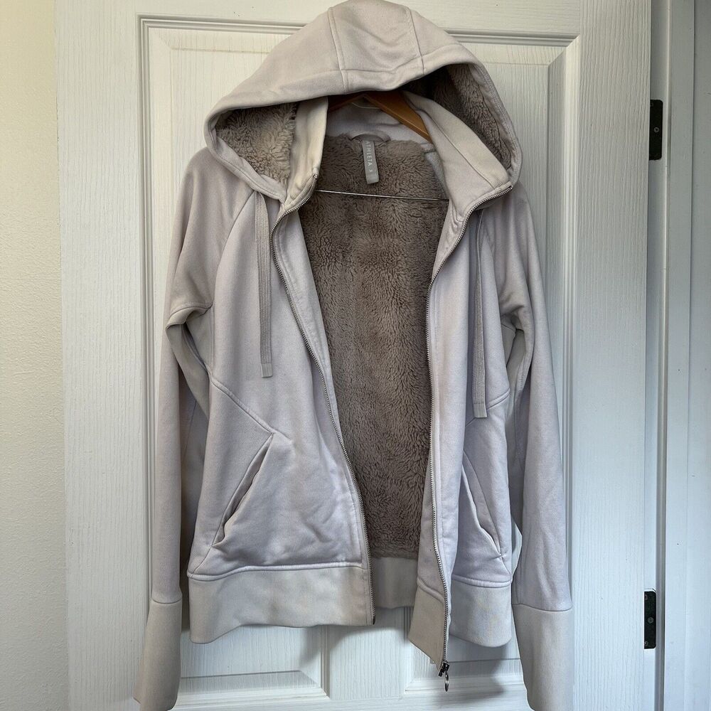 Athleta Hoodie Jacket Women’s M Triumph Luxe Shine Pearl Cream 511431 Faux Fur - Picture 4 of 11